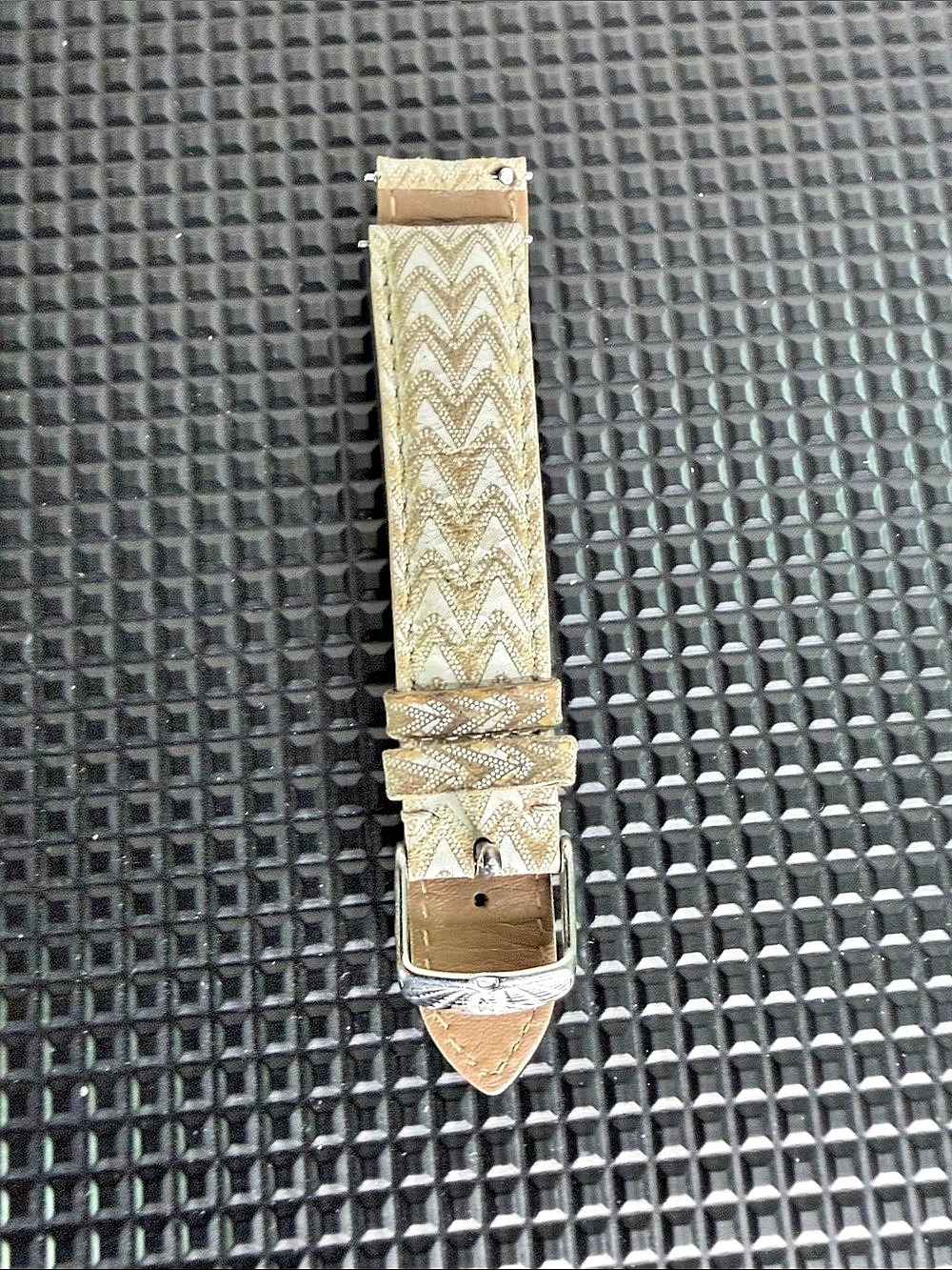 Michele Geometric Watch Band in Beige & White leather made in France 18mm - Picture 3 of 5